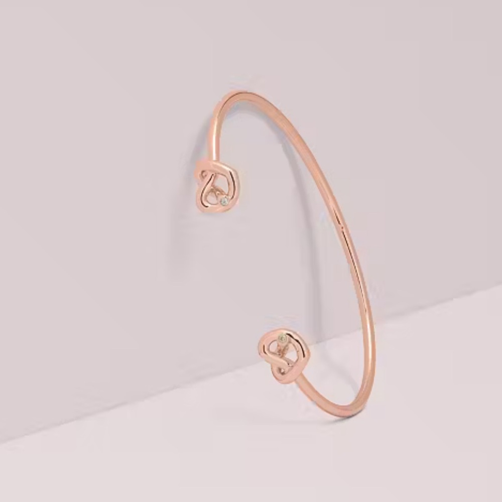 $78 Kate Spade Loves me Knot Double Heart Dainty Cuff Bracelet  in rose gold - Picture 1 of 4